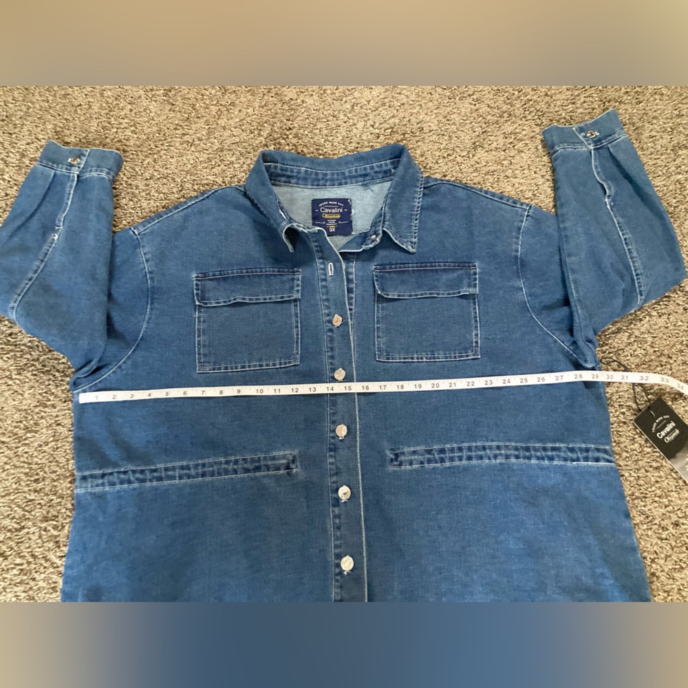Cavalini Clothing Dark Wash Denim Shirt Jacket Shacket 3X NWT - Picture 6 of 14